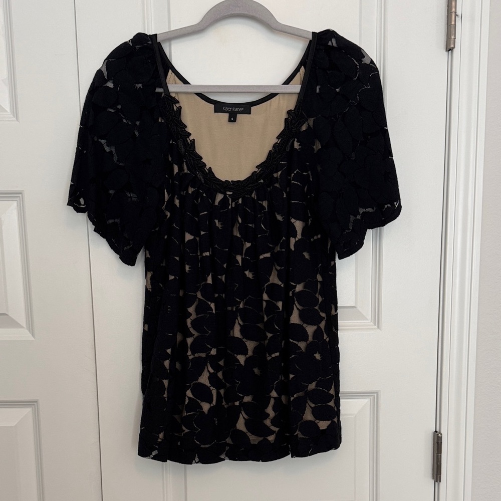 Karen Kane Black Floral Lace Blouse